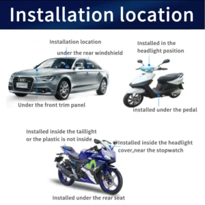 Mini GPS locator installed in a vehicle， E-bike and motorcycle, featuring a discreet built-in antenna design.