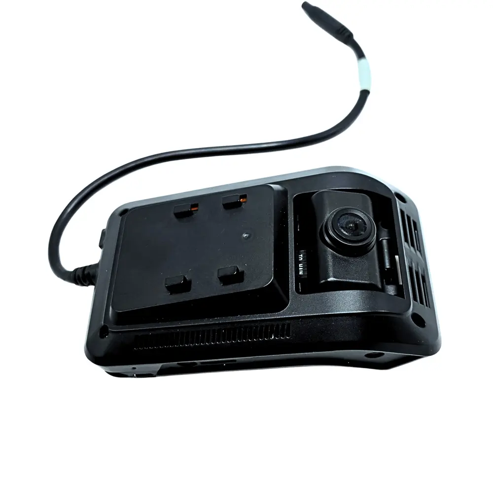 Dual lens GPS dashcam rear view with rear camera cable and mounting bracket