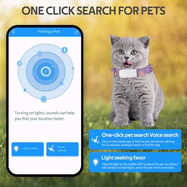 click a button on the smartphone app to find your pets via light or sound control from the waterproof pet gps collar locator.
