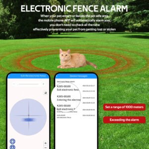 pet gps tracker, get real-time location and GEO-fence alerts via APP the GEO-fence etting interface in the APP displays a circular safety zone on the map and alert will triggered if pet go out of the set area.